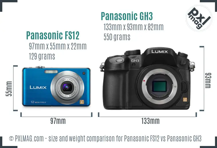 Panasonic FS12 vs Panasonic GH3 size comparison