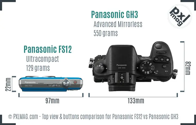 Panasonic FS12 vs Panasonic GH3 top view buttons comparison