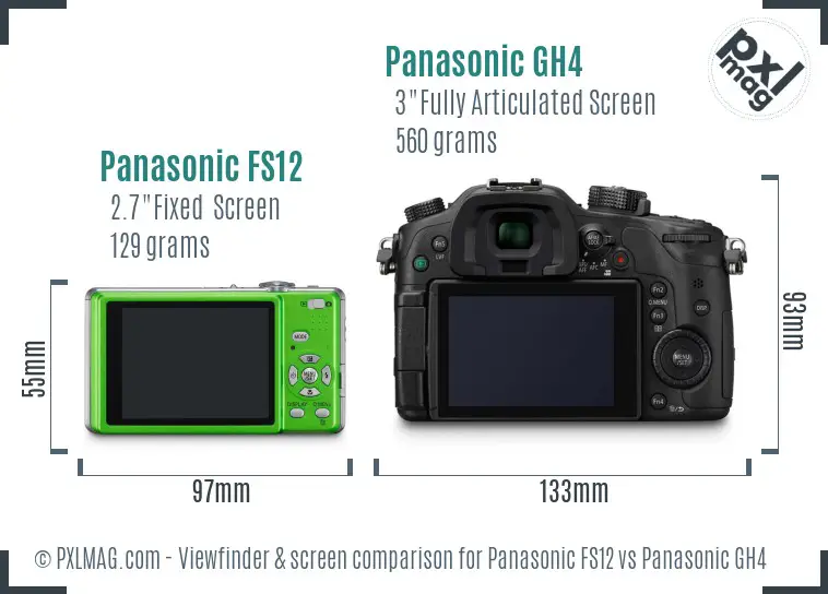 Panasonic FS12 vs Panasonic GH4 Screen and Viewfinder comparison Panasonic FS12 vs Panasonic GH4 Screen and Viewfinder comparison