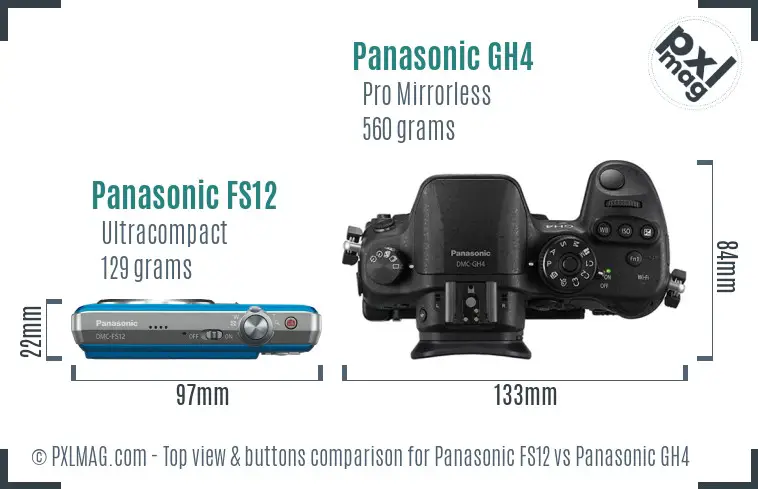 Panasonic FS12 vs Panasonic GH4 top view buttons comparison Panasonic FS12 vs Panasonic GH4 top view buttons comparison