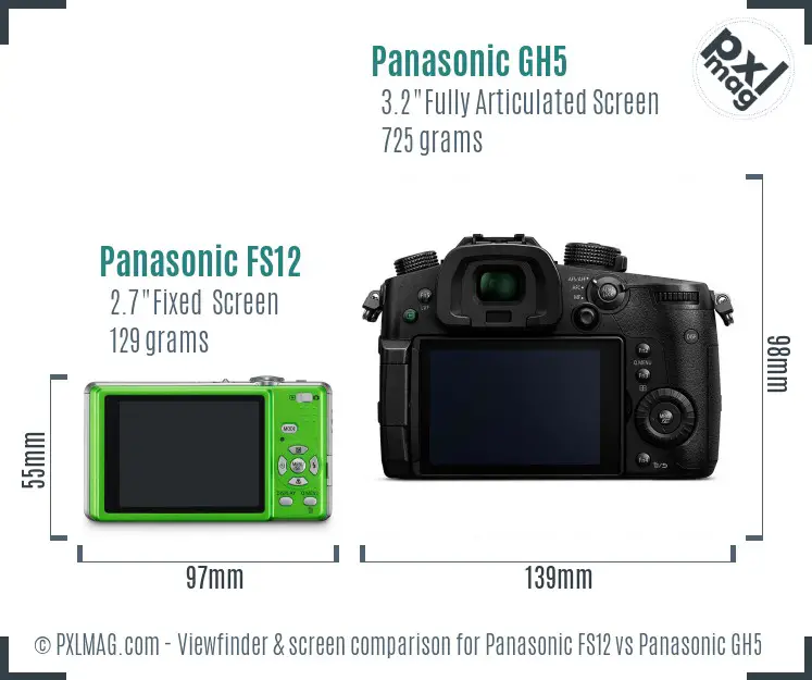 Panasonic FS12 vs Panasonic GH5 Screen and Viewfinder comparison