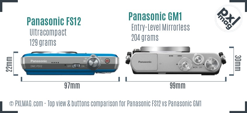 Panasonic FS12 vs Panasonic GM1 top view buttons comparison