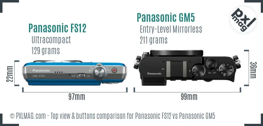 Panasonic FS12 vs Panasonic GM5 top view buttons comparison Panasonic FS12 vs Panasonic GM5 top view buttons comparison