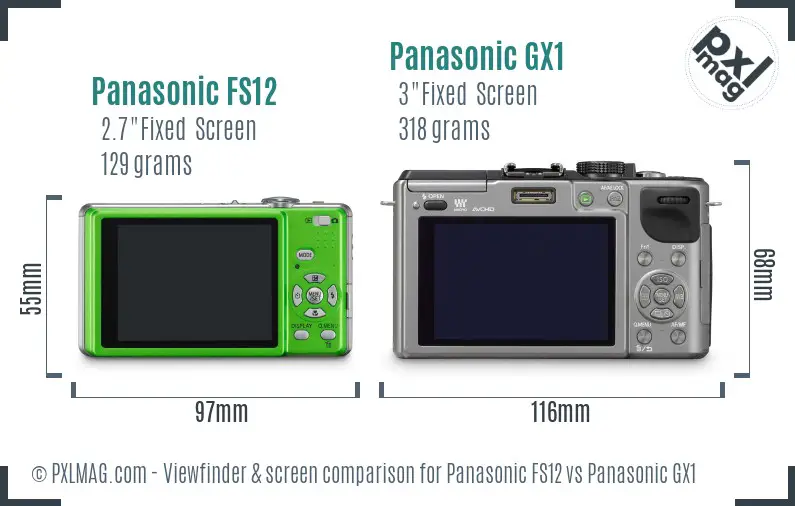 Panasonic FS12 vs Panasonic GX1 Screen and Viewfinder comparison