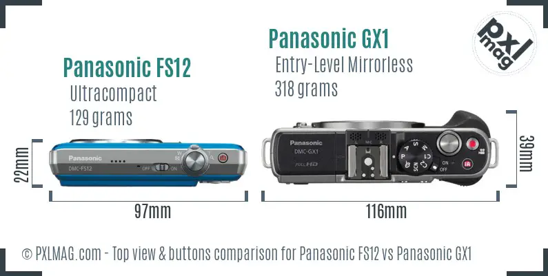 Panasonic FS12 vs Panasonic GX1 top view buttons comparison