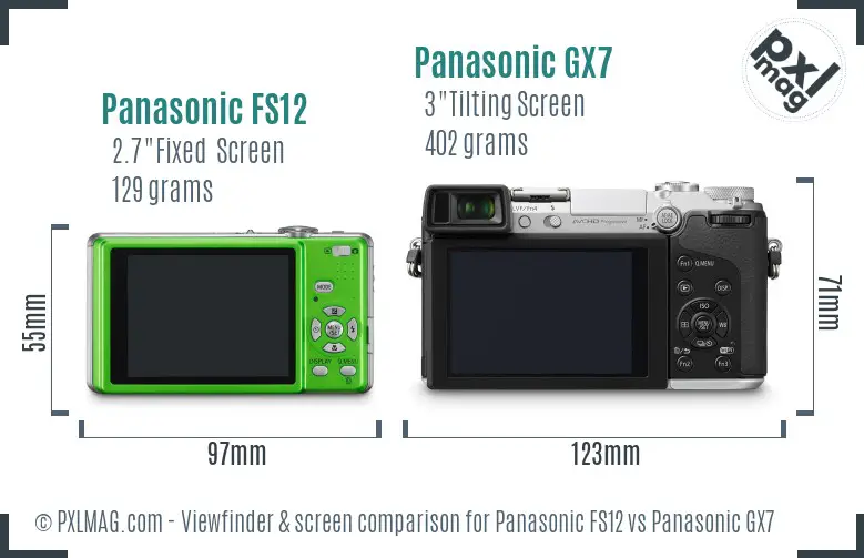 Panasonic FS12 vs Panasonic GX7 Screen and Viewfinder comparison