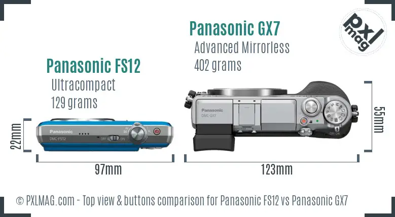 Panasonic FS12 vs Panasonic GX7 top view buttons comparison