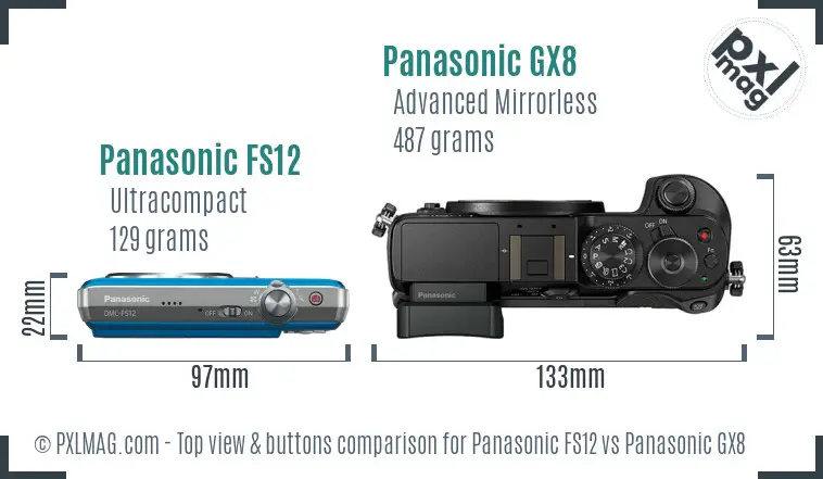 Panasonic FS12 vs Panasonic GX8 top view buttons comparison Panasonic FS12 vs Panasonic GX8 top view buttons comparison