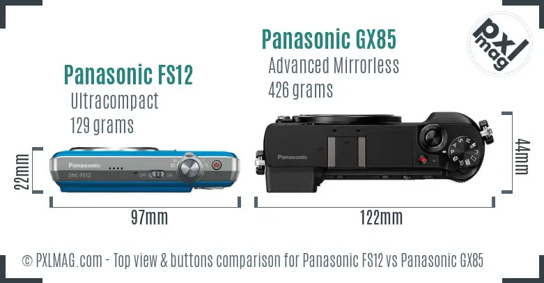 Panasonic FS12 vs Panasonic GX85 top view buttons comparison