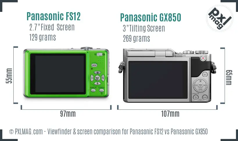 Panasonic FS12 vs Panasonic GX850 Screen and Viewfinder comparison