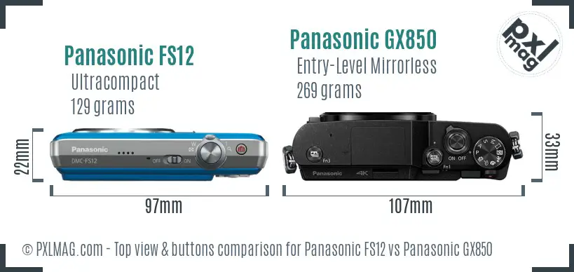 Panasonic FS12 vs Panasonic GX850 top view buttons comparison