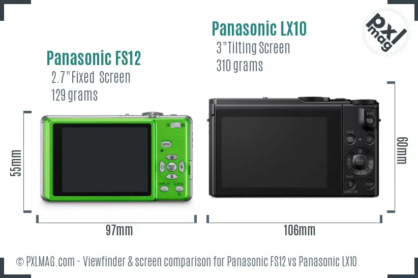 Panasonic FS12 vs Panasonic LX10 Screen and Viewfinder comparison