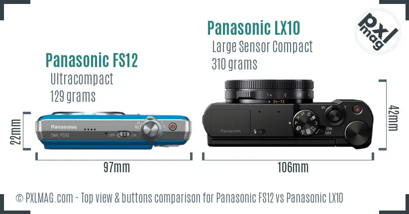 Panasonic FS12 vs Panasonic LX10 top view buttons comparison