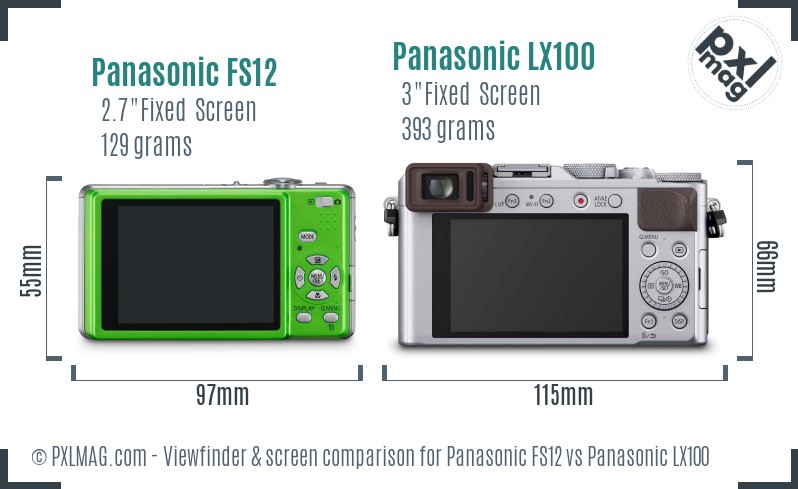 Panasonic FS12 vs Panasonic LX100 Screen and Viewfinder comparison