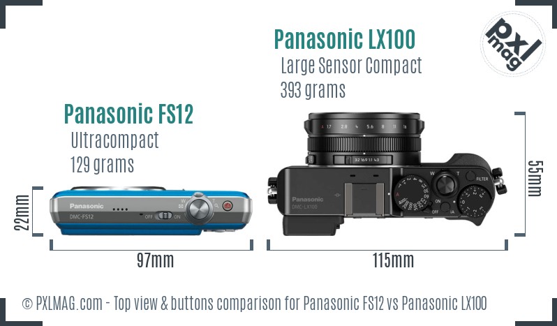 Panasonic FS12 vs Panasonic LX100 top view buttons comparison