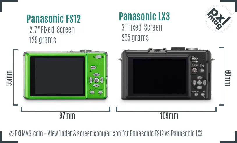 Panasonic FS12 vs Panasonic LX3 Screen and Viewfinder comparison