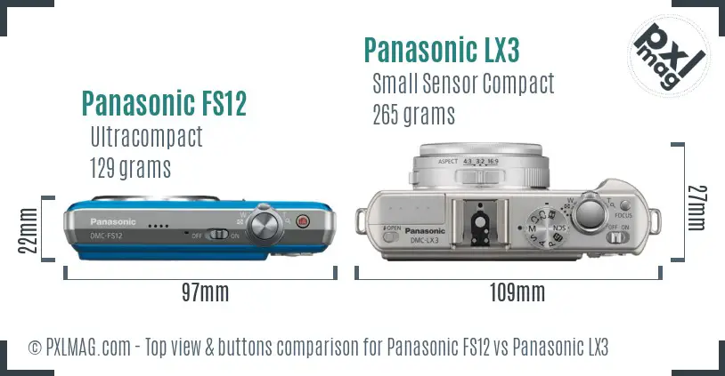 Panasonic FS12 vs Panasonic LX3 top view buttons comparison