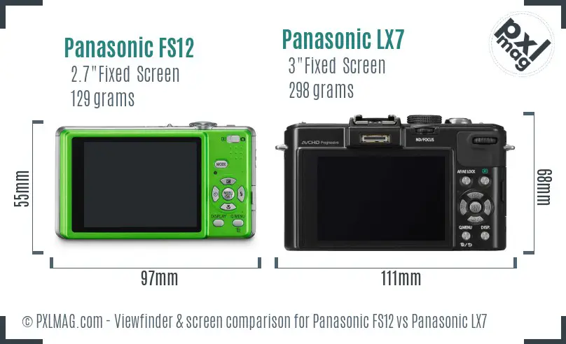 Panasonic FS12 vs Panasonic LX7 Screen and Viewfinder comparison