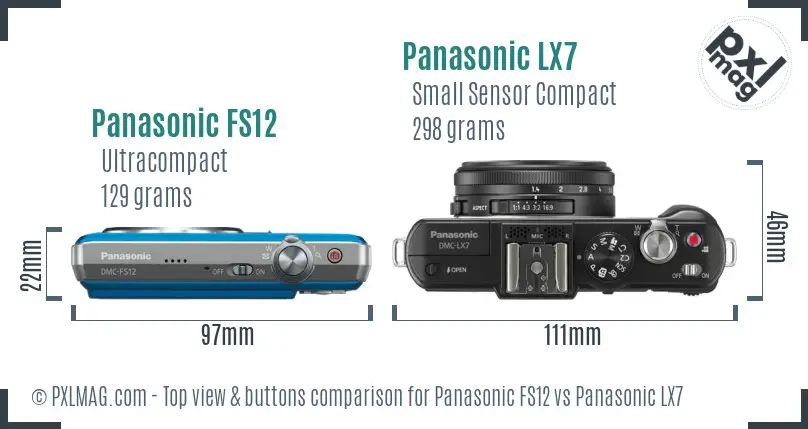 Panasonic FS12 vs Panasonic LX7 top view buttons comparison