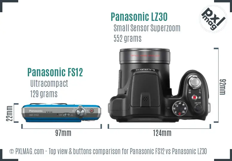Panasonic FS12 vs Panasonic LZ30 top view buttons comparison