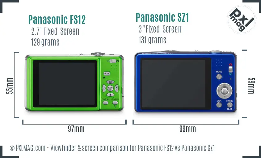 Panasonic FS12 vs Panasonic SZ1 Screen and Viewfinder comparison