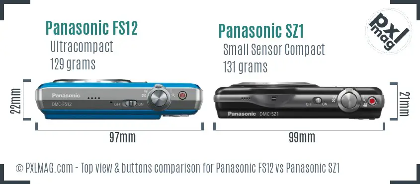 Panasonic FS12 vs Panasonic SZ1 top view buttons comparison
