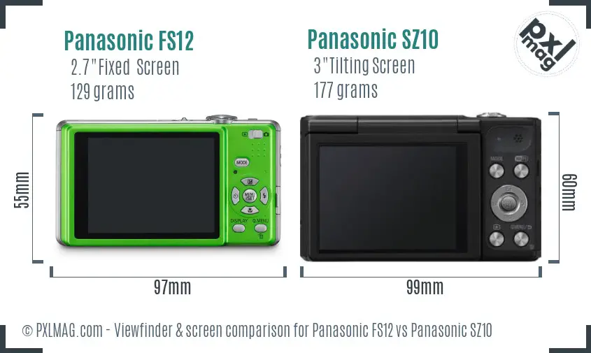 Panasonic FS12 vs Panasonic SZ10 Screen and Viewfinder comparison