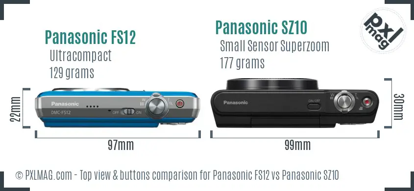 Panasonic FS12 vs Panasonic SZ10 top view buttons comparison