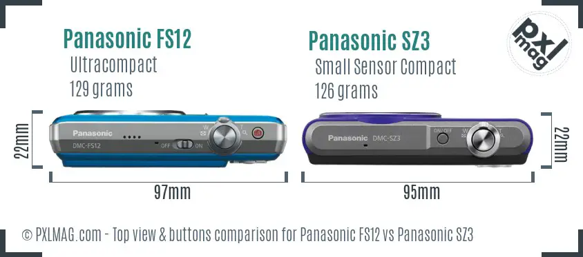 Panasonic FS12 vs Panasonic SZ3 top view buttons comparison Panasonic FS12 vs Panasonic SZ3 top view buttons comparison