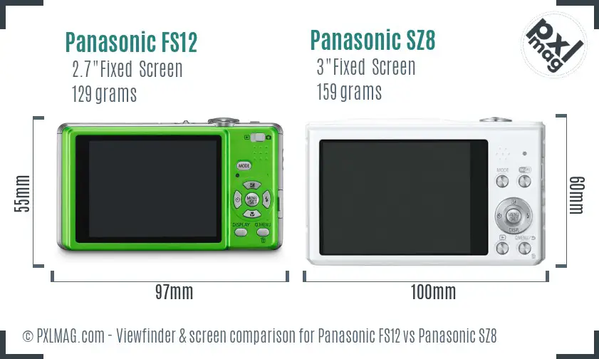 Panasonic FS12 vs Panasonic SZ8 Screen and Viewfinder comparison