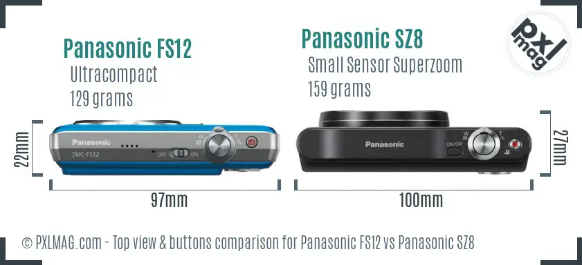 Panasonic FS12 vs Panasonic SZ8 top view buttons comparison