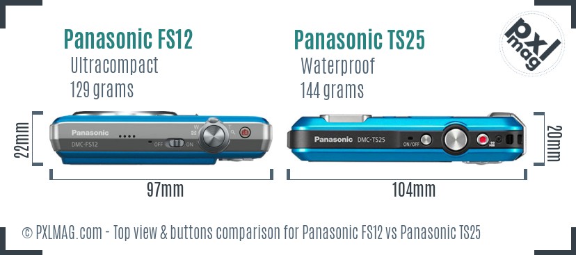 Panasonic FS12 vs Panasonic TS25 top view buttons comparison