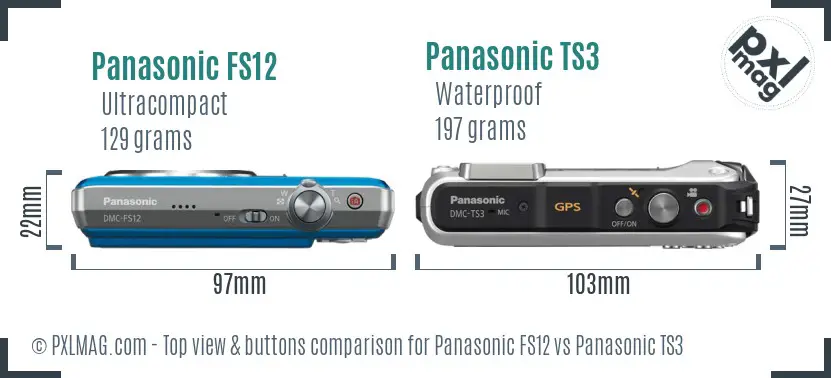 Panasonic FS12 vs Panasonic TS3 top view buttons comparison