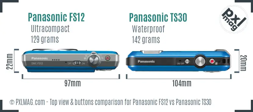 Panasonic FS12 vs Panasonic TS30 top view buttons comparison Panasonic FS12 vs Panasonic TS30 top view buttons comparison