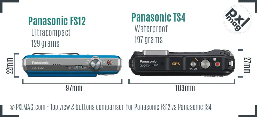 Panasonic FS12 vs Panasonic TS4 top view buttons comparison