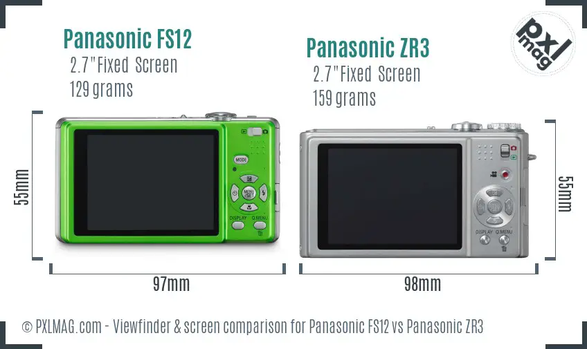 Panasonic FS12 vs Panasonic ZR3 Screen and Viewfinder comparison