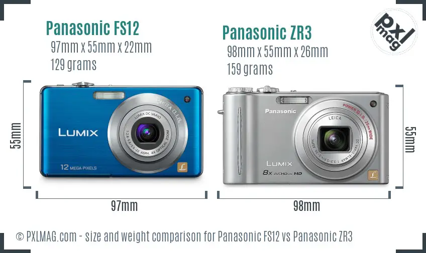 Panasonic FS12 vs Panasonic ZR3 size comparison