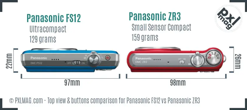 Panasonic FS12 vs Panasonic ZR3 top view buttons comparison