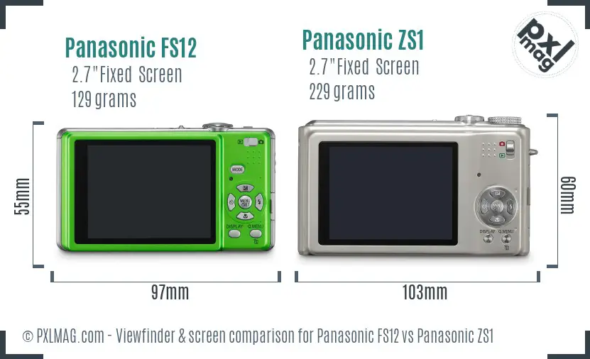 Panasonic FS12 vs Panasonic ZS1 Screen and Viewfinder comparison