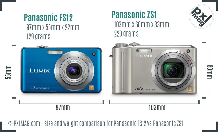 Panasonic FS12 vs Panasonic ZS1 size comparison