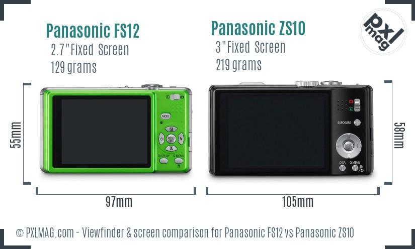 Panasonic FS12 vs Panasonic ZS10 Screen and Viewfinder comparison