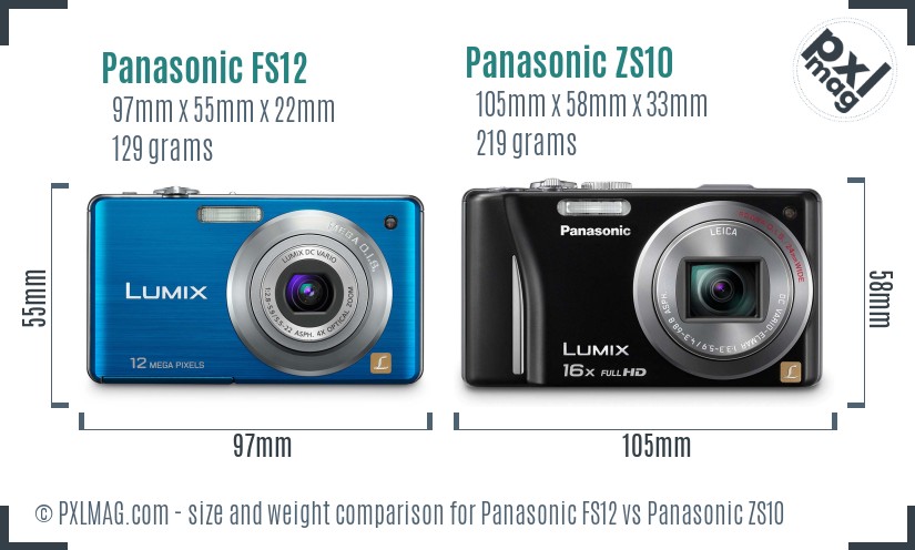 Panasonic FS12 vs Panasonic ZS10 size comparison