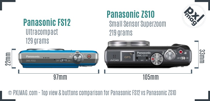 Panasonic FS12 vs Panasonic ZS10 top view buttons comparison