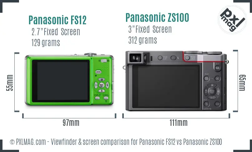 Panasonic FS12 vs Panasonic ZS100 Screen and Viewfinder comparison