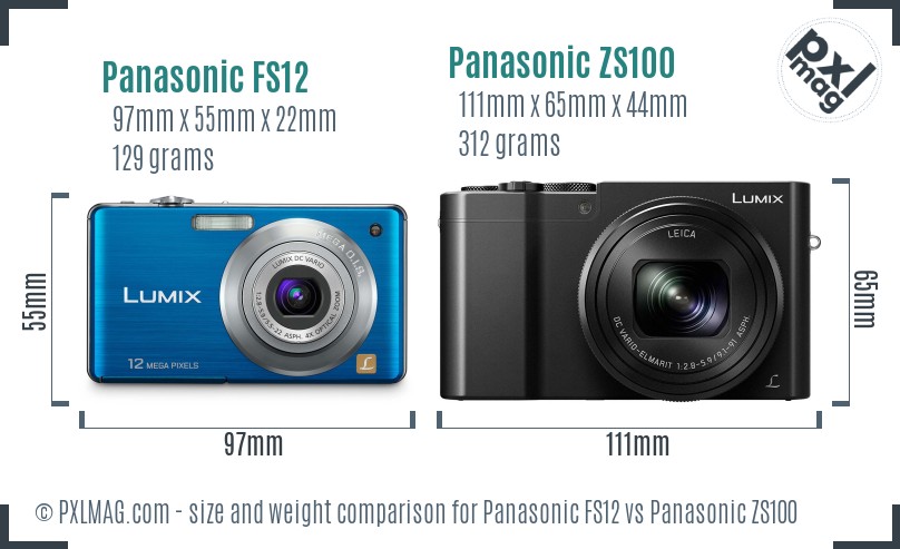 Panasonic FS12 vs Panasonic ZS100 size comparison