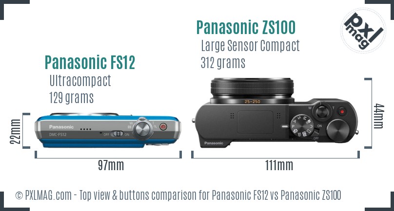 Panasonic FS12 vs Panasonic ZS100 top view buttons comparison