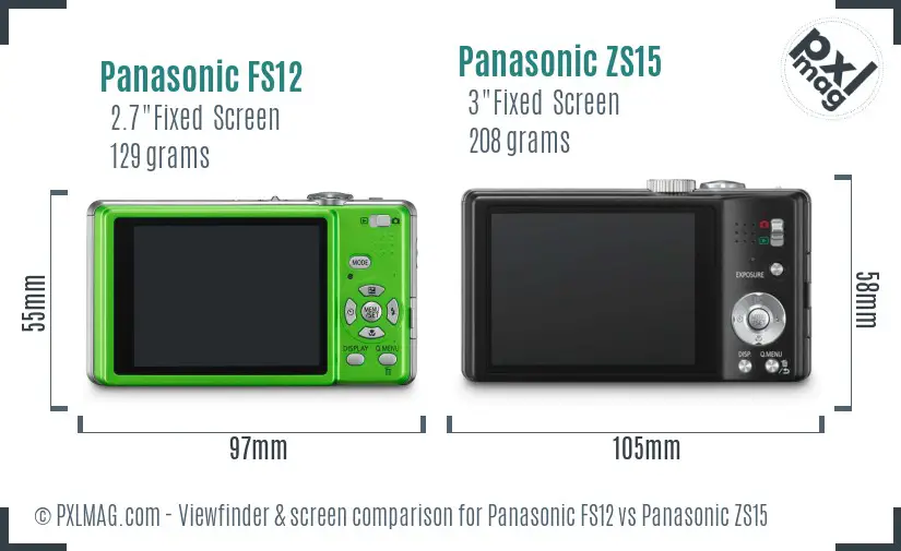 Panasonic FS12 vs Panasonic ZS15 Screen and Viewfinder comparison
