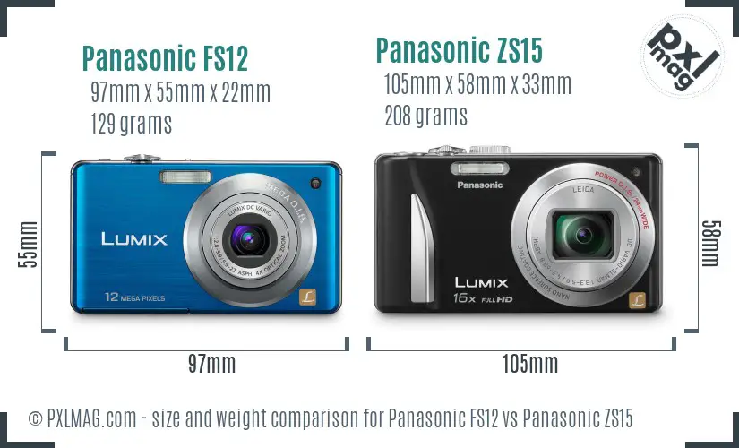 Panasonic FS12 vs Panasonic ZS15 size comparison