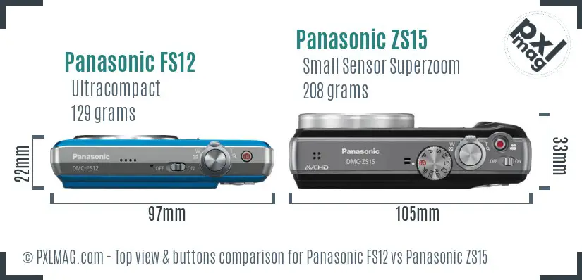 Panasonic FS12 vs Panasonic ZS15 top view buttons comparison