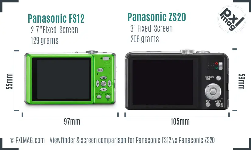 Panasonic FS12 vs Panasonic ZS20 Screen and Viewfinder comparison